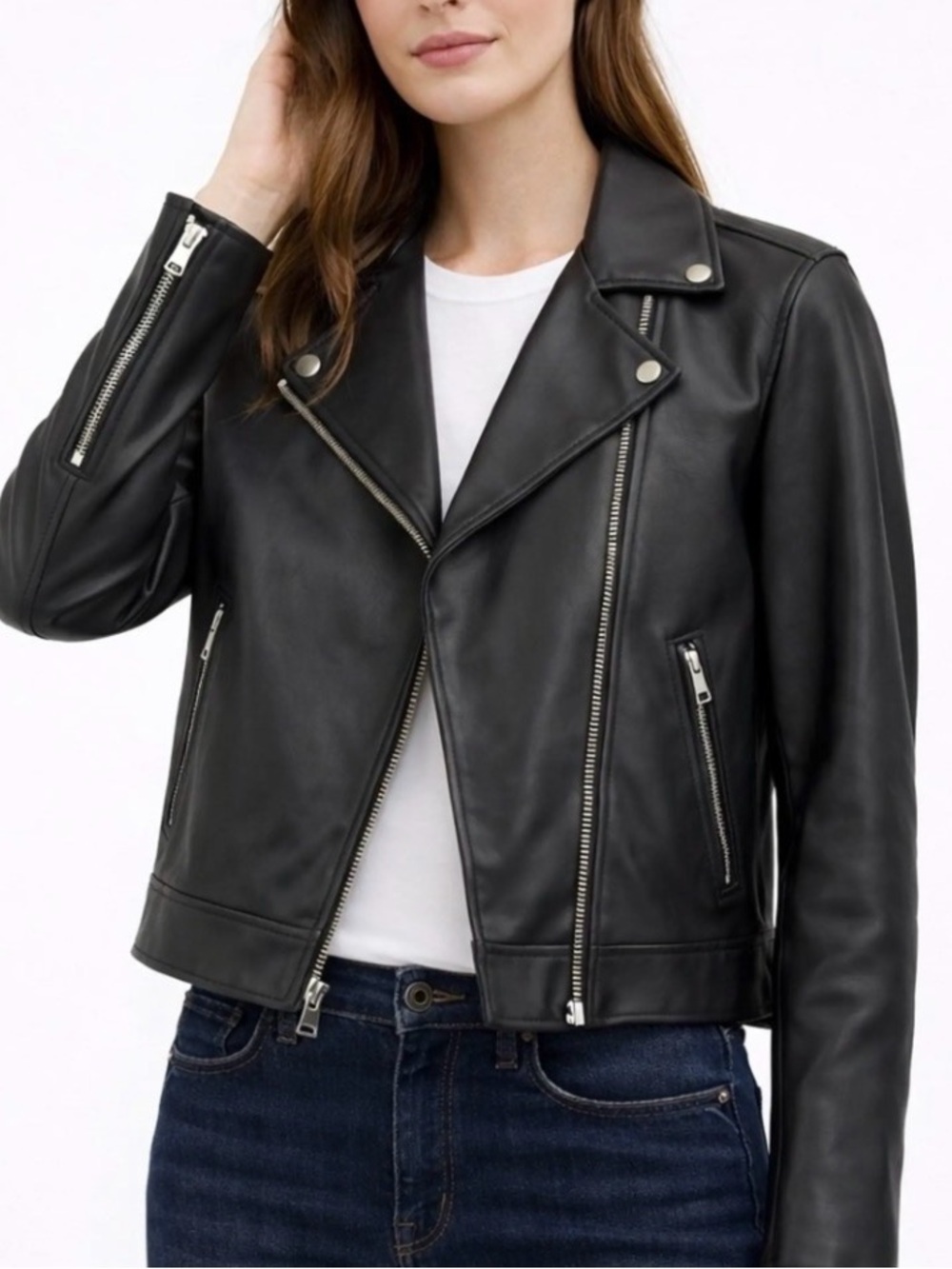 Black Faux Leather Moto Jacket - Women | L
